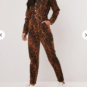 Brown Leopard Print Denim Boiler Suit
